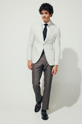 Liam Sports Jacket - White & Light Grey Wool Linen