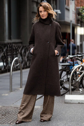 Amara Double Face Coat - Chocolate Wool