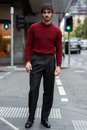 Crew Neck Cable Knit (MTM) - Indian Red Cashmere