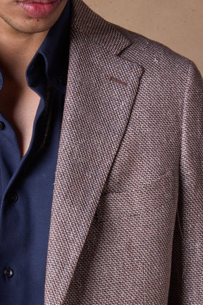 Liam Blazer - Navy Brown and White Linen Silk