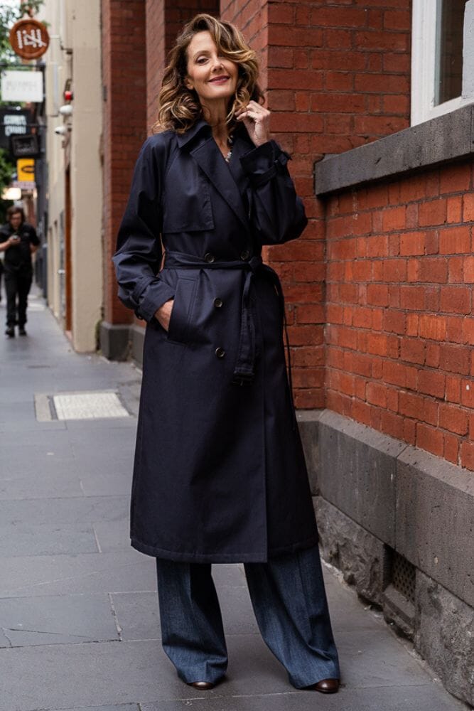 Maddie Oversized Trench Coat - Navy Cotton Gabardine