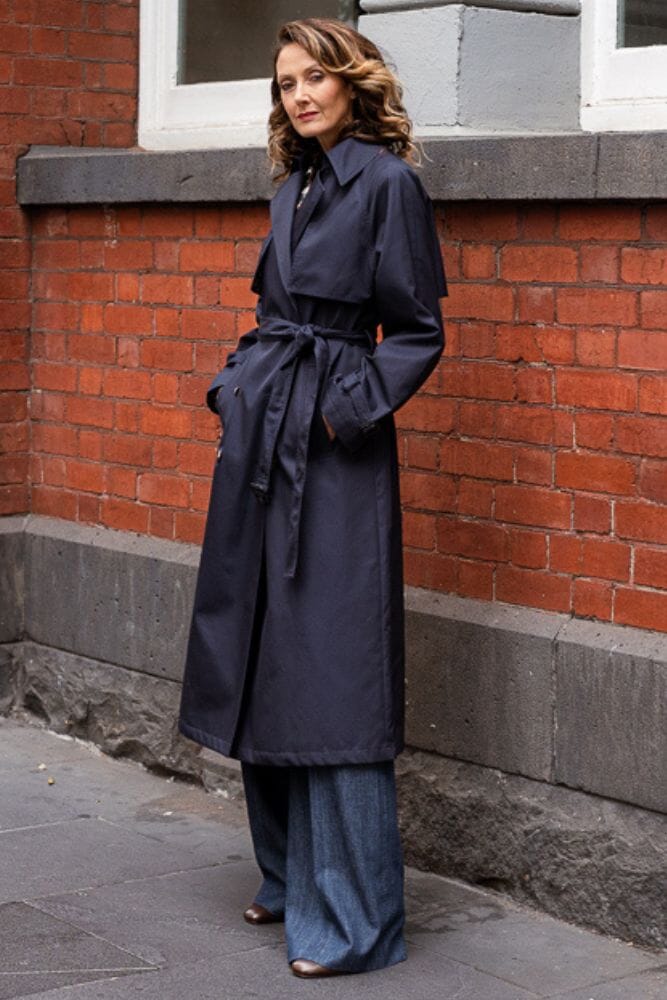 Maddie Oversized Trench Coat - Navy Cotton Gabardine