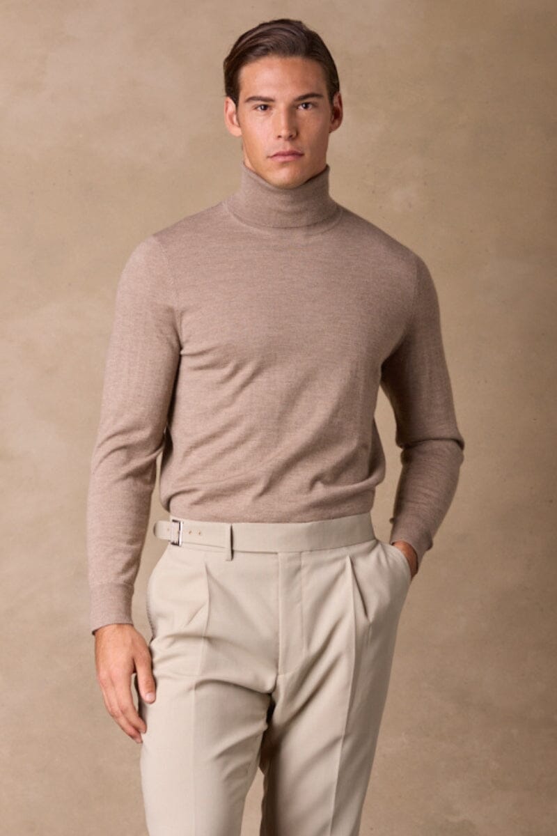 Roll Neck Cashmere Knit (MTM) - Lt Brown