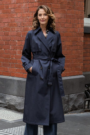 Maddie Oversized Trench Coat - Navy Cotton Gabardine