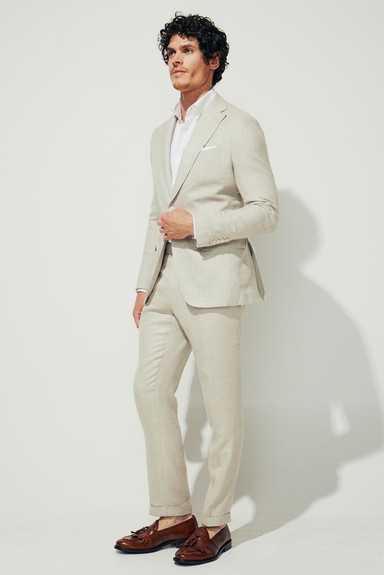 Greyson Como Suit - Sand Wool Silk Linen