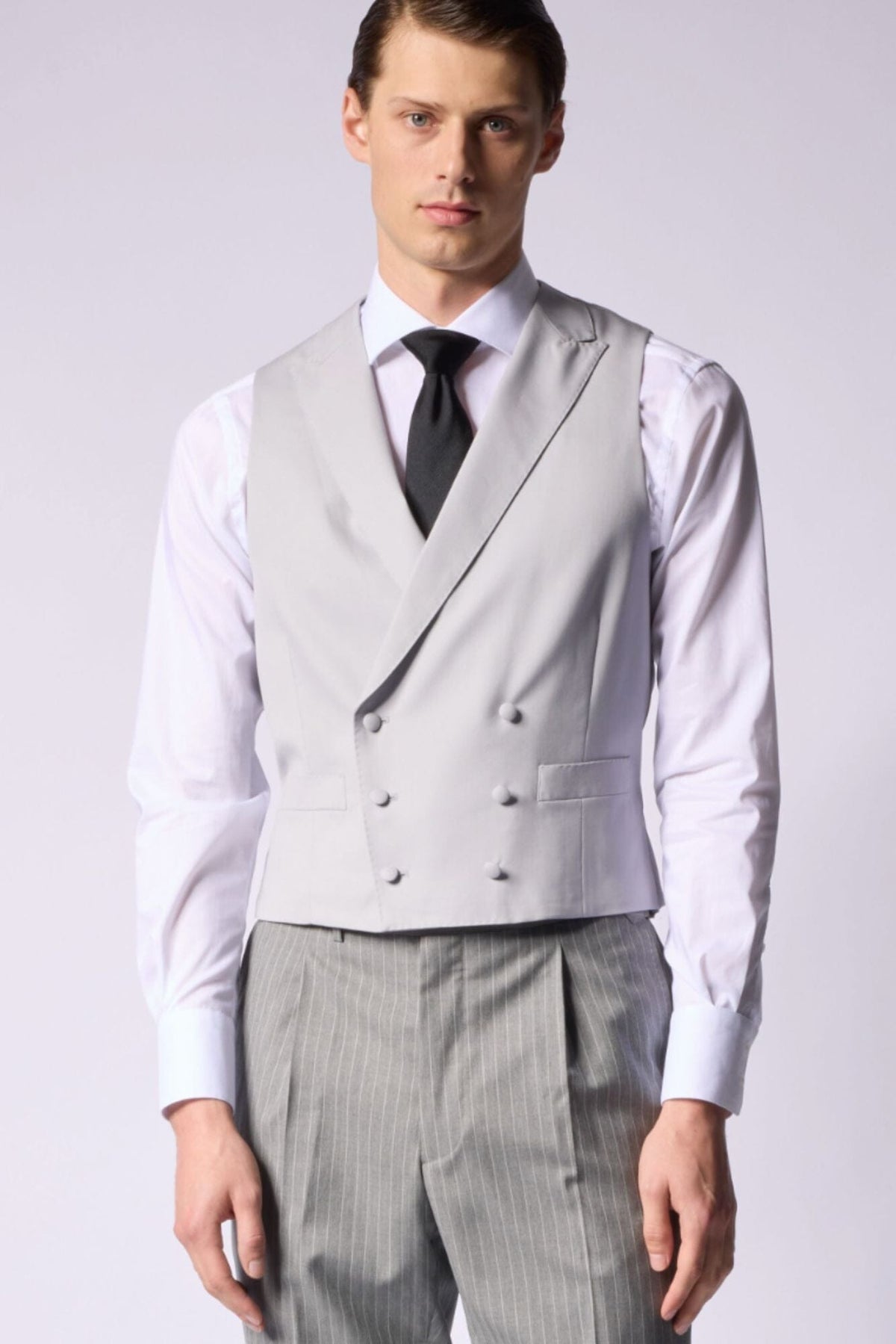 Harry DB Waistcoat - Light Grey Wool