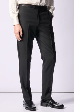 Kingsley Tuxedo Trouser - Black Barathea Wool