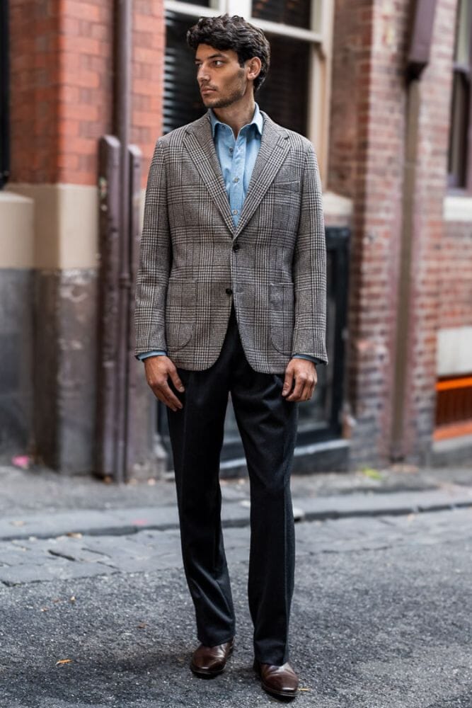 Antoine Blazer - Beige and Brown Wool Silk & Cashmere