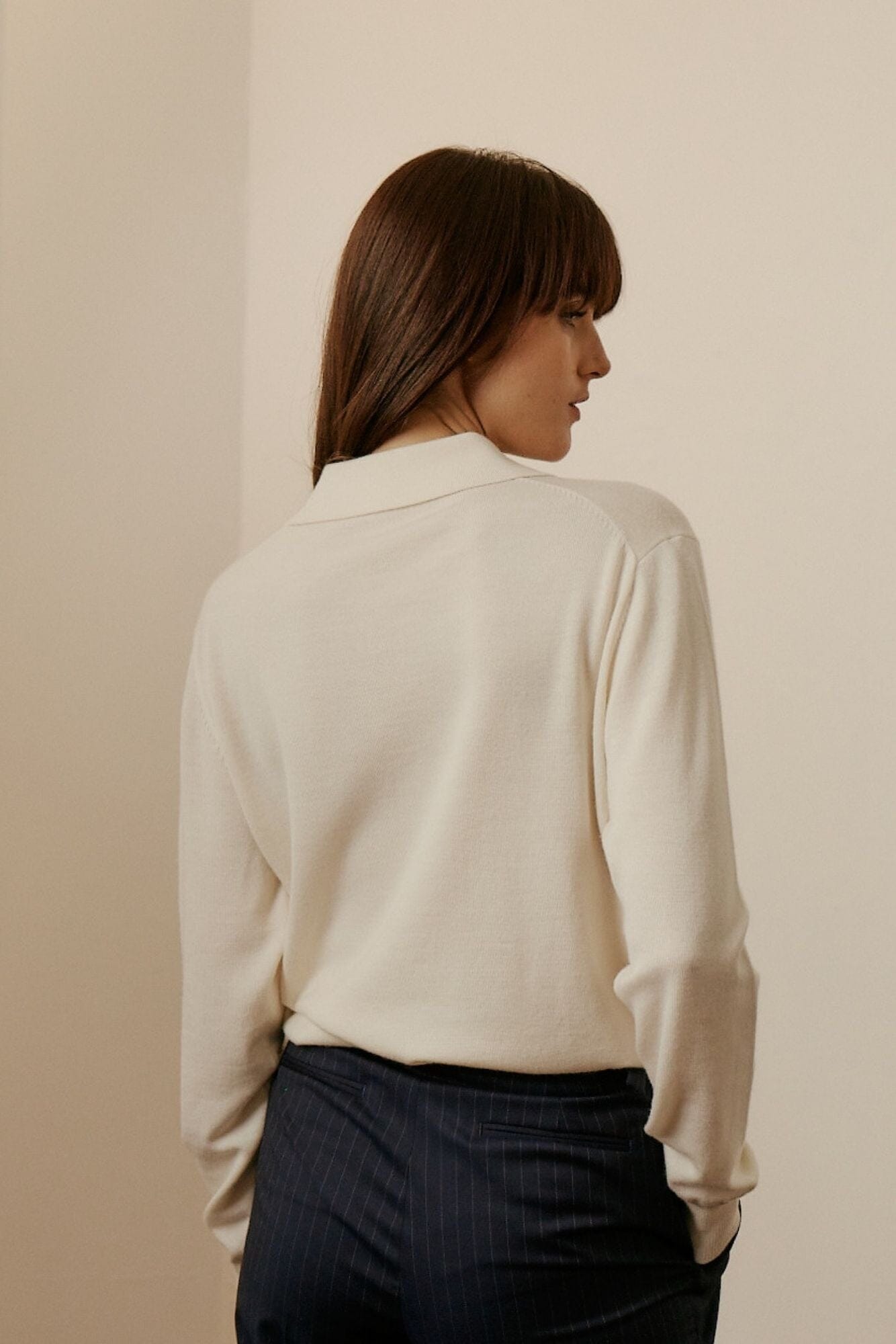 Women's Long Sleeve Polo Merino Wool - Off White