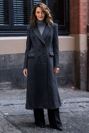 The Domenica Coat - Charcoal Herringbone