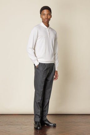 Long Sleeve Polo Merino Wool - Off White