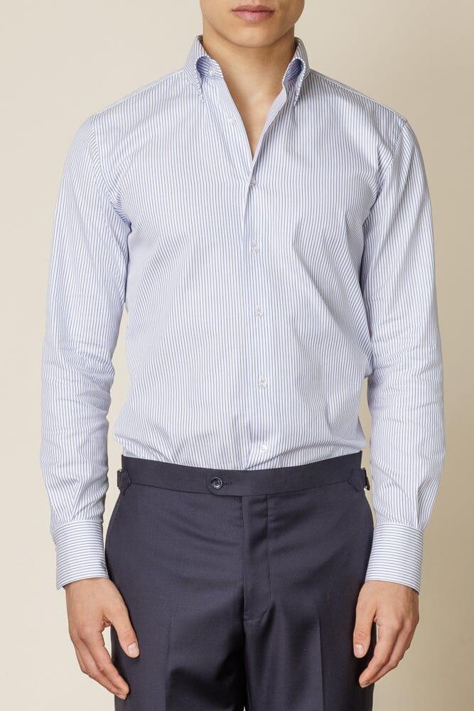 Byron Hidden Button Down Shirt - White with Blue Stripe