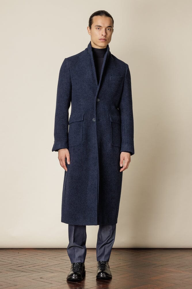 Carter (Notch) Long Overcoat - Navy Boiled Wool