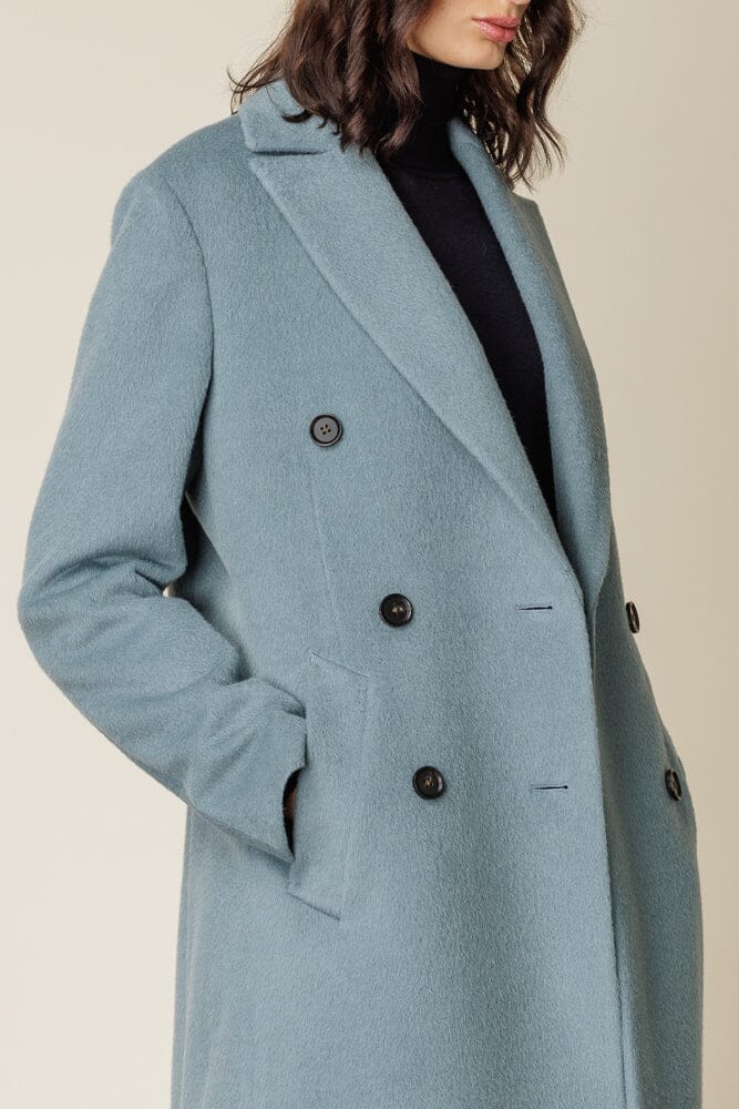 (RTW) Long Double Breasted Coat - Sky Blue Wool Alpaca