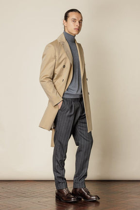 (RTW) Mid Length Double Breasted Trench Coat with Belt - Sand Cotton