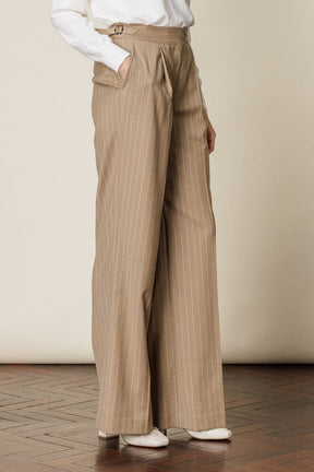 Emma Wide Leg Pant (with pleats) - Camel Stripe Flannel