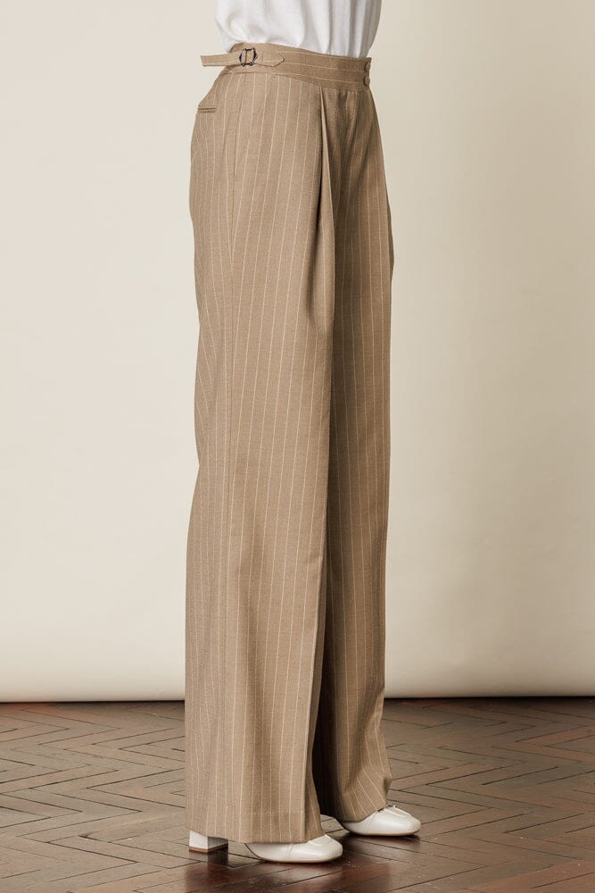 Emma Wide Leg Pant (with pleats) - Camel Stripe Flannel