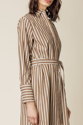 The Hampton Shirt Dress - Camel Stripe