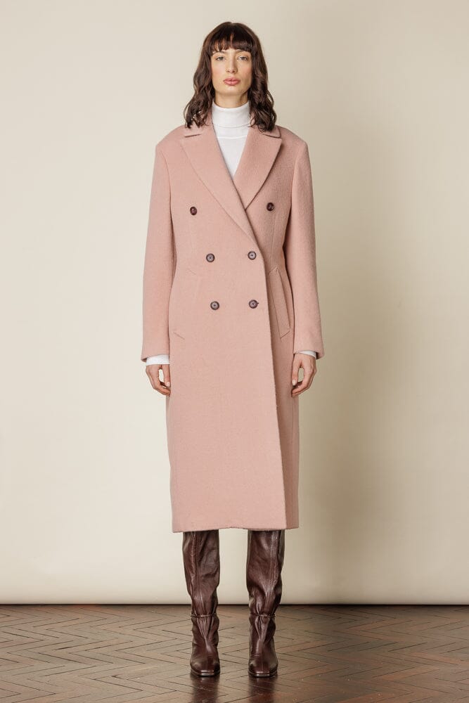 (RTW) Long Double Breasted Coat - Pink Wool Angora