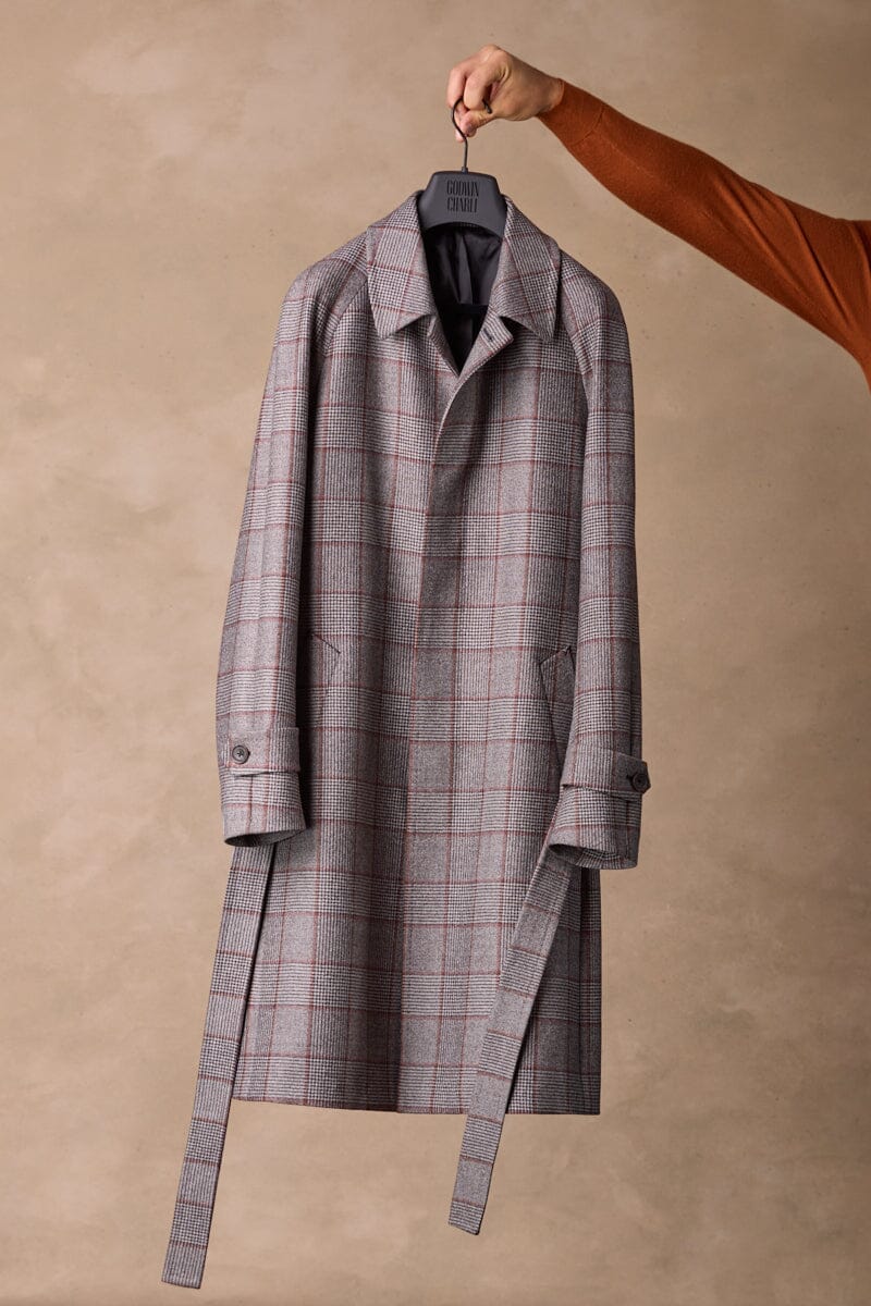 The Spencer Car Coat - Grey, Brown & Rust Check Wool