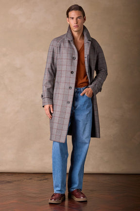 The Spencer Car Coat - Grey, Brown & Rust Check Wool