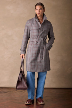 The Spencer Car Coat - Grey, Brown & Rust Check Wool