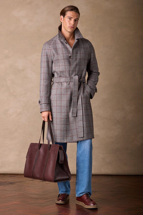 The Spencer Car Coat - Grey, Brown & Rust Check Wool