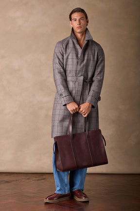 The Spencer Car Coat - Grey, Brown & Rust Check Wool