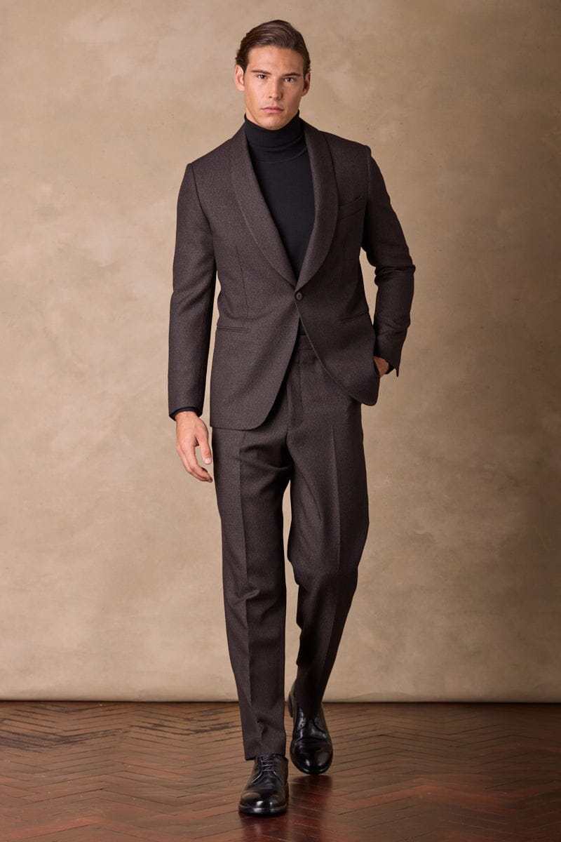 Luka Shawl Suit - Brown Black Wool