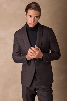 Luka Shawl Suit - Brown Black Wool