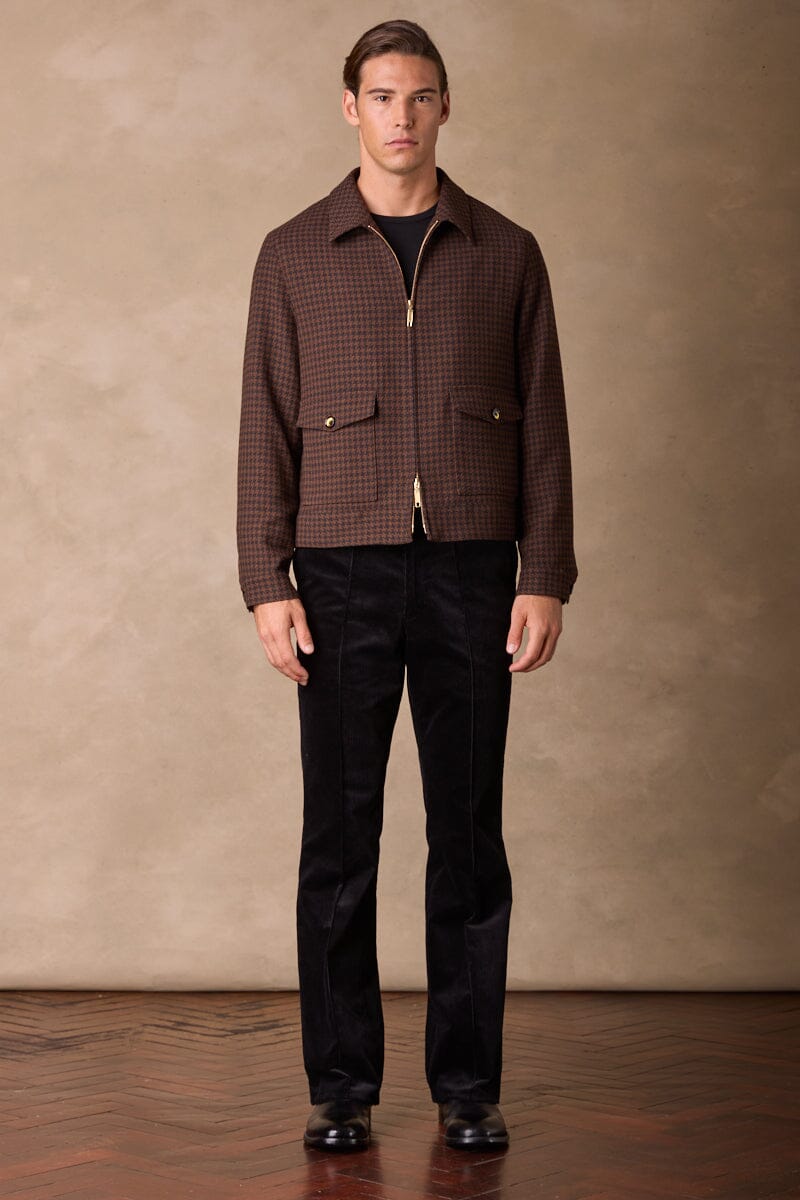 Flight Jacket - Black and Brown Gold Houndstooth