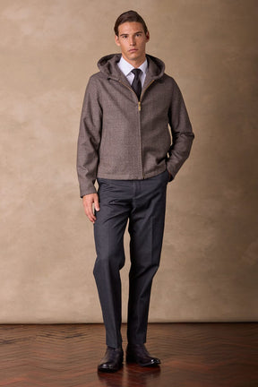 Hooded Blouson - Black, Brown and White Wool