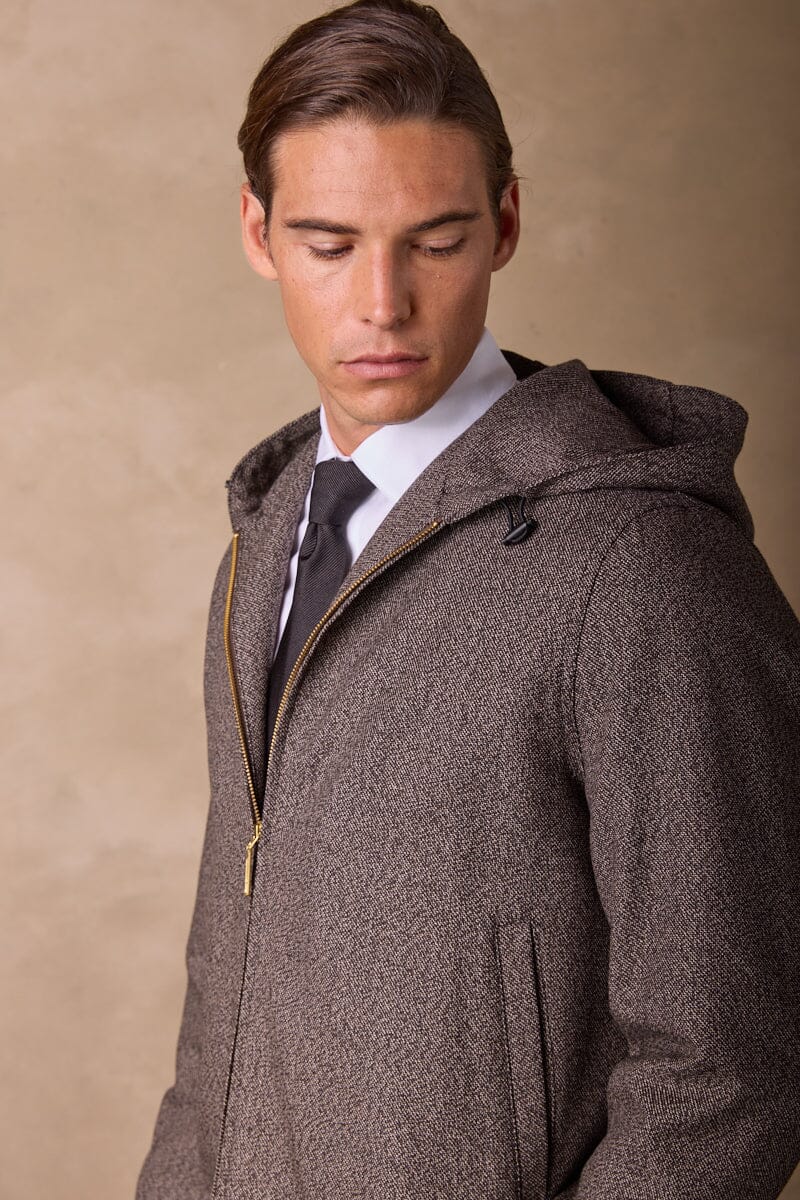 Hooded Blouson - Black, Brown and White Wool