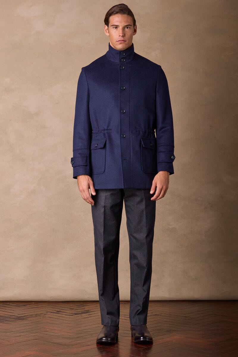 Hunter Safari Jacket Coat - Navy Wool Cashmere
