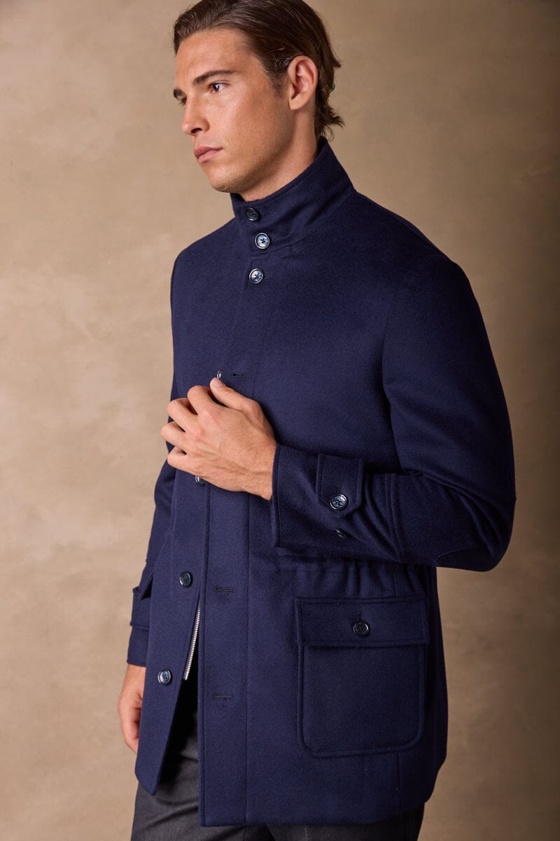 Hunter Safari Jacket Coat - Navy Wool Cashmere