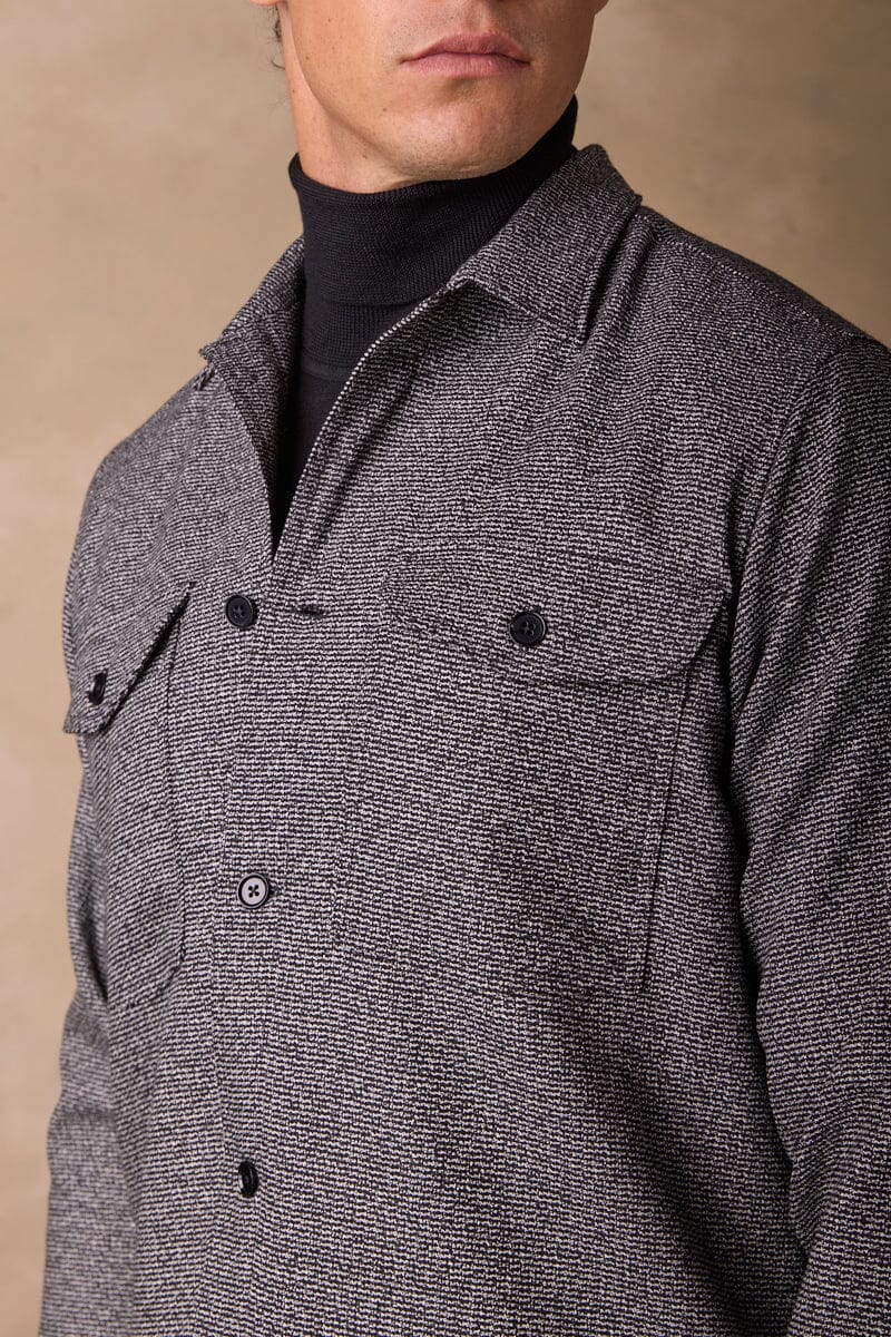 Shirt Jacket - Black & White Textured Wool