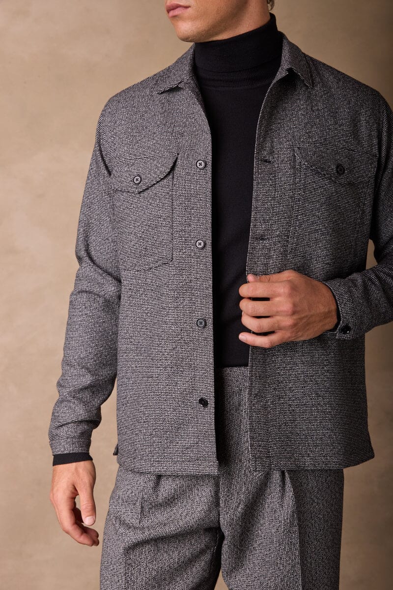 Shirt Jacket - Black & White Textured Wool