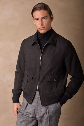Bomber Jacket - Black Vegan Suede