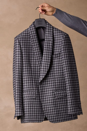 Luka Shawl Jacket - Black and Grey Large Houndstooth