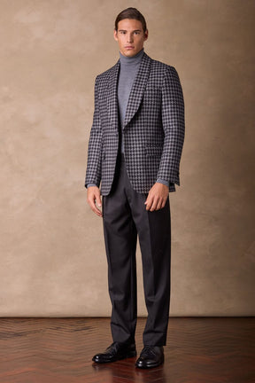 Luka Shawl Jacket - Black and Grey Large Houndstooth