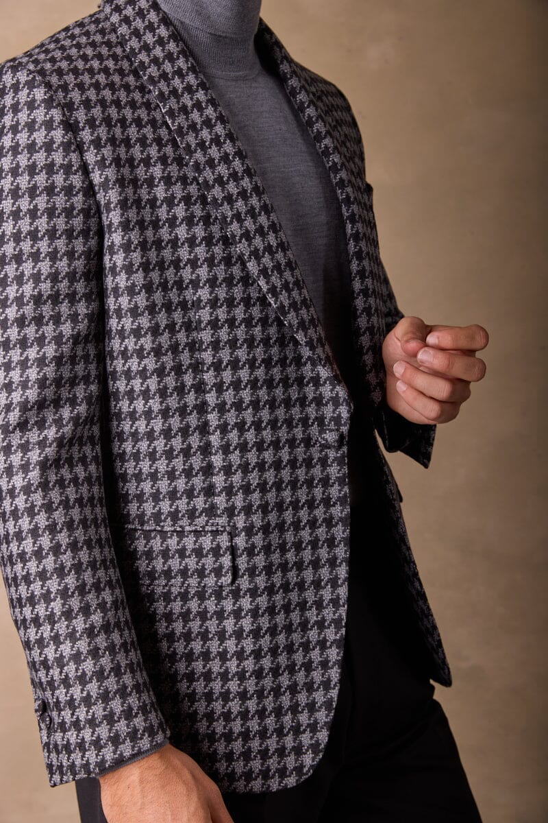 Luka Shawl Jacket - Black and Grey Large Houndstooth