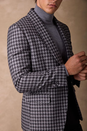 Luka Shawl Jacket - Black and Grey Large Houndstooth