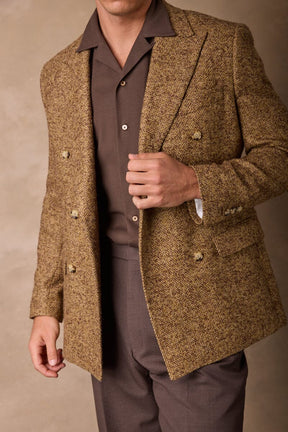 Alec DB Blazer - Mustard & Brown Herringbone