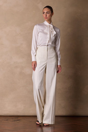 Stella Pussy Bow Blouse - Off White Silk
