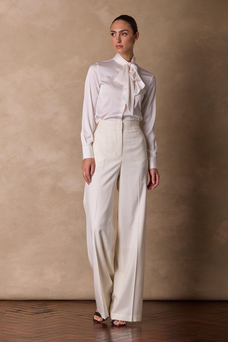 Stella Pussy Bow Blouse - Off White Silk