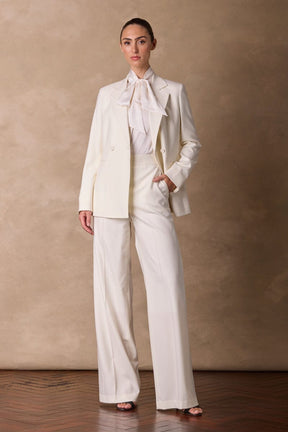 Stella Pussy Bow Blouse - Off White Silk
