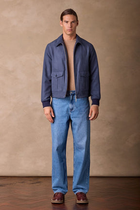 Bomber Jacket - Navy Vegan Suede