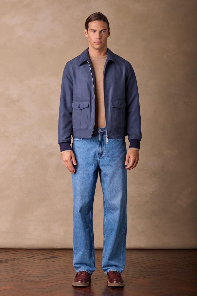 Bomber Jacket - Navy Vegan Suede