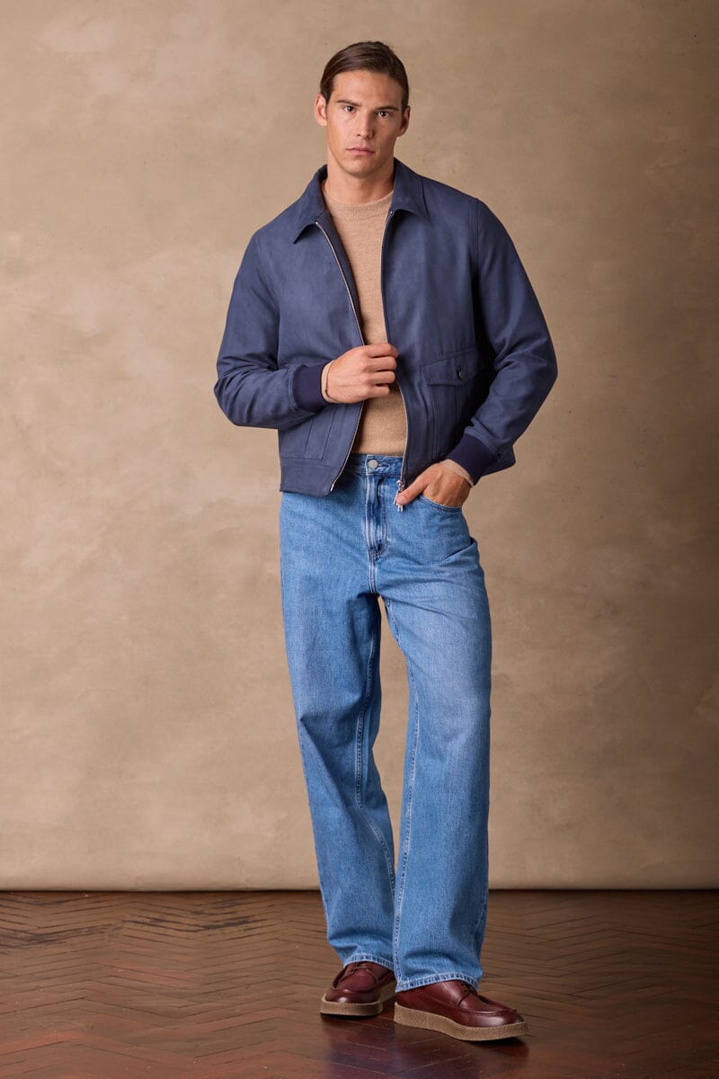 Bomber Jacket - Navy Vegan Suede