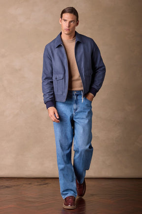 Bomber Jacket - Navy Vegan Suede